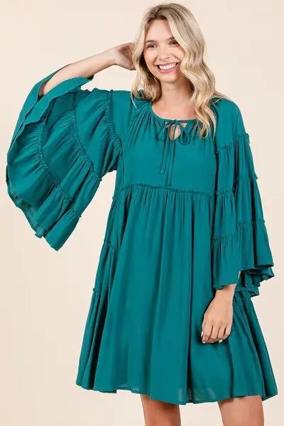 Mittoshop Frill Tie Neck Bell Sleeve Dress for Women - Love Salve